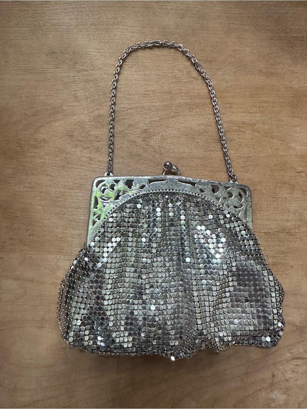 Whiting and Davis Co Silver Evening Bag with Chain Handle